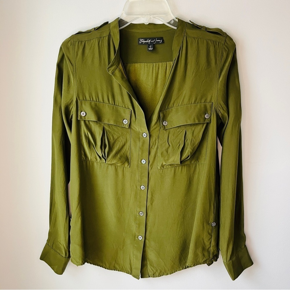 Elizabeth and James Silk Olive Utility Shirt - PRICE DROP - Picture 2 of 12